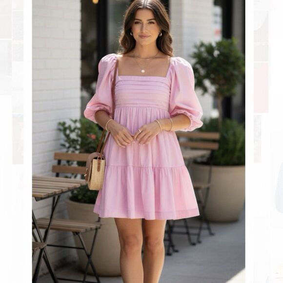 Abercrombie & Fitch Dresses & Skirts - Abercrombie & Fitch Emerson Poplin Puff Sleeve Mini Dress in Pink Size L Petites